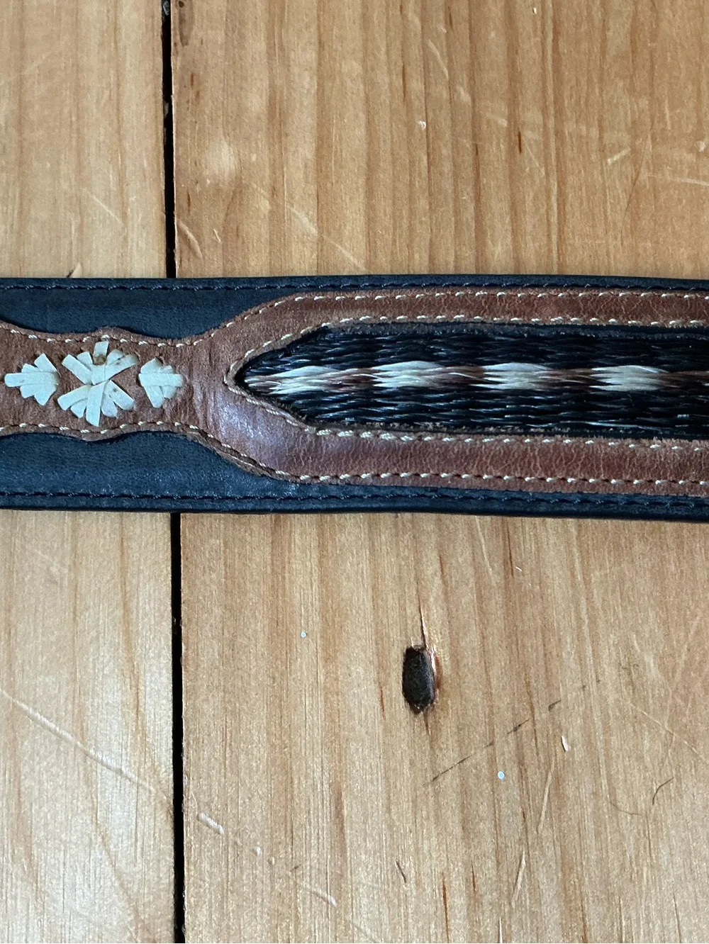 Vintage 1995 Justin Black Leather Pony Hair Belt 36